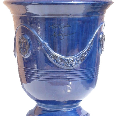 Vase d'Anduze 80x66cm, Email Bleu Foncé, Terre Figuière