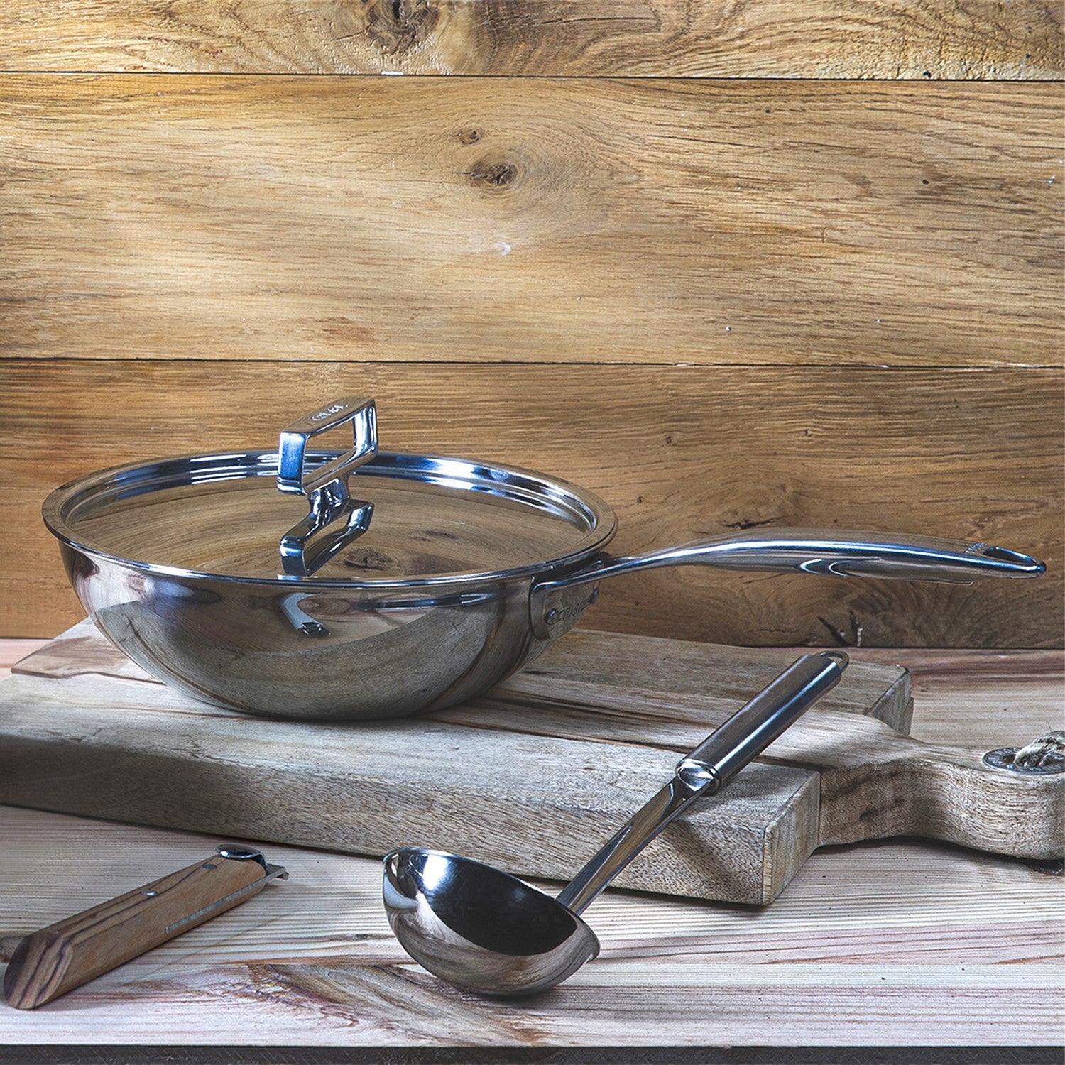 Wok 32 cm Inox Castel Pro fixe Sans Couvercle, Cristel