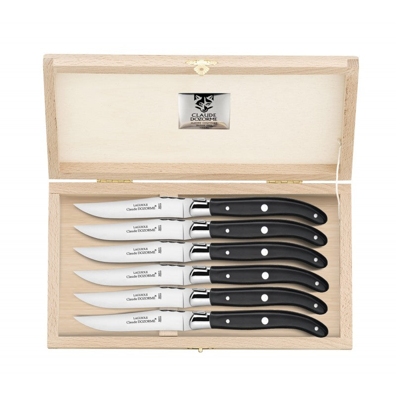 Couteaux à steak mitre inox manche bois ébène en coffret hêtre, Laguiole, C. Dozorme